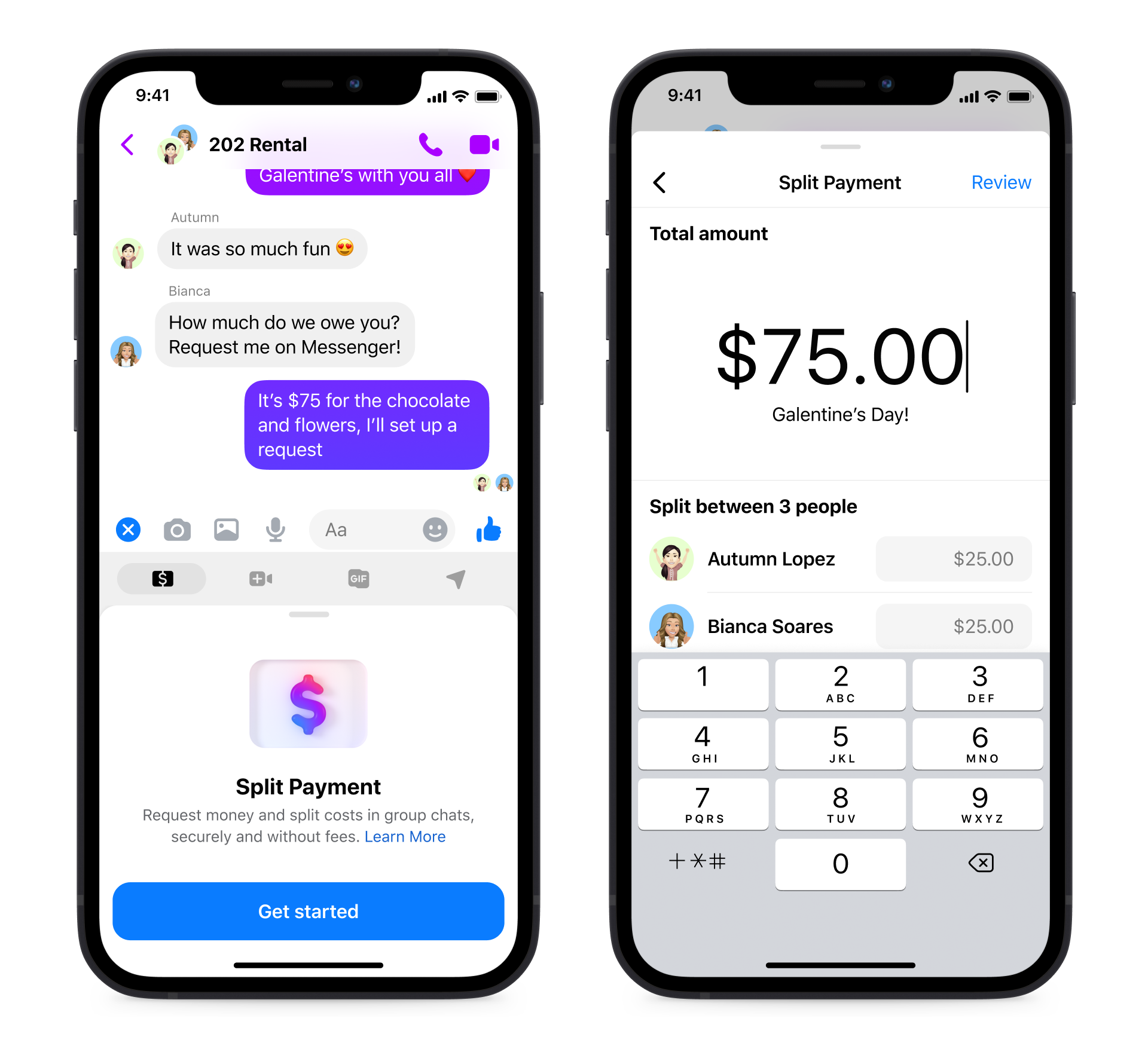 Product mock of split payments on Messenger